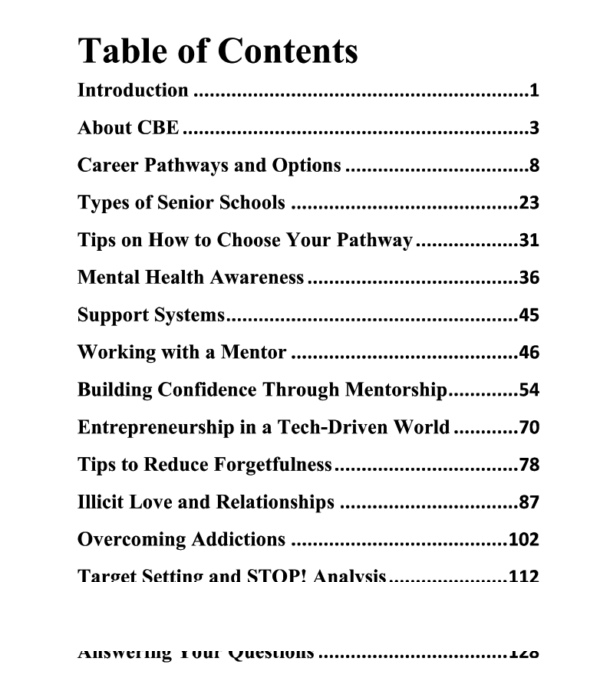 CBE career guidance book contents